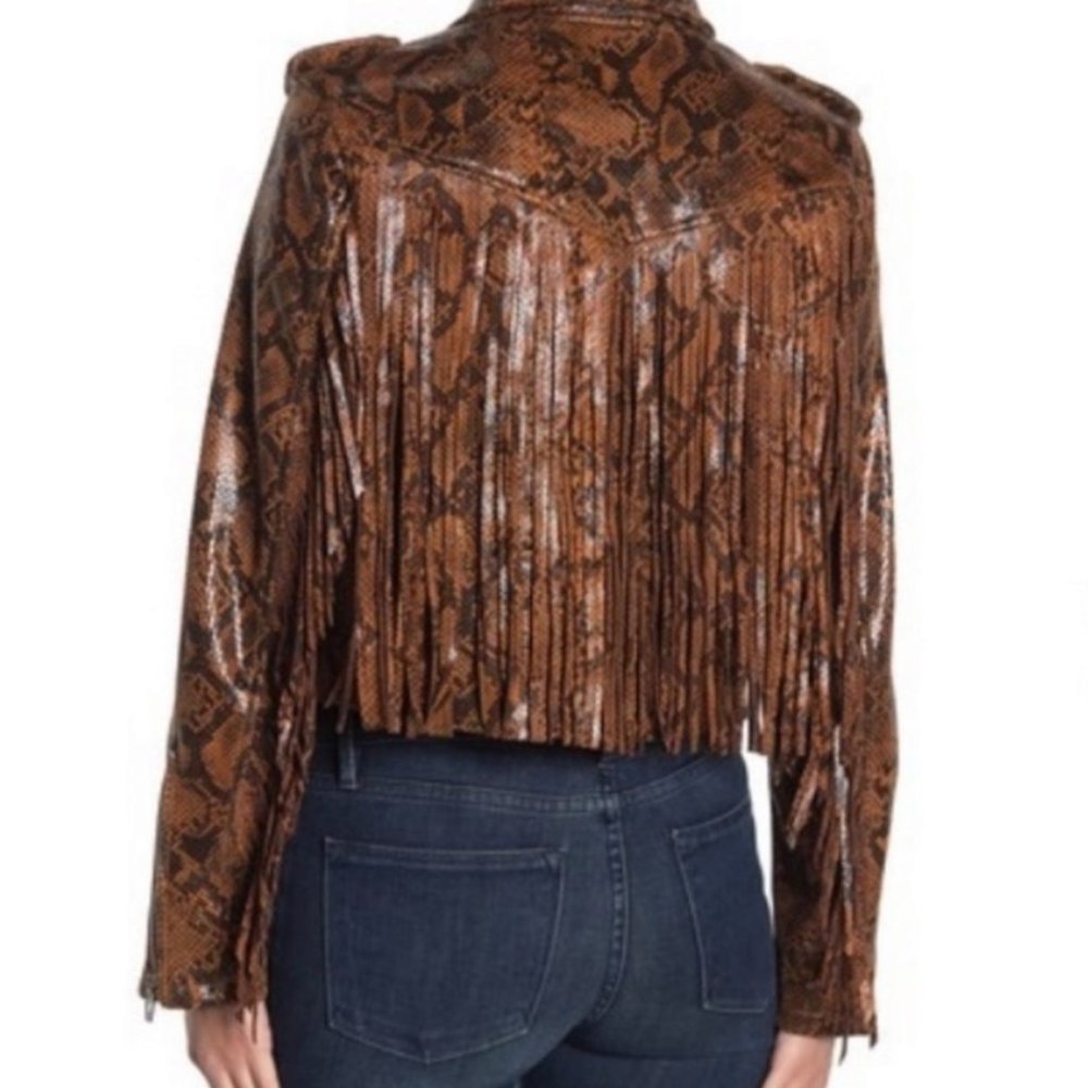 Blank NYC Python Print Jacket with Fringe detail